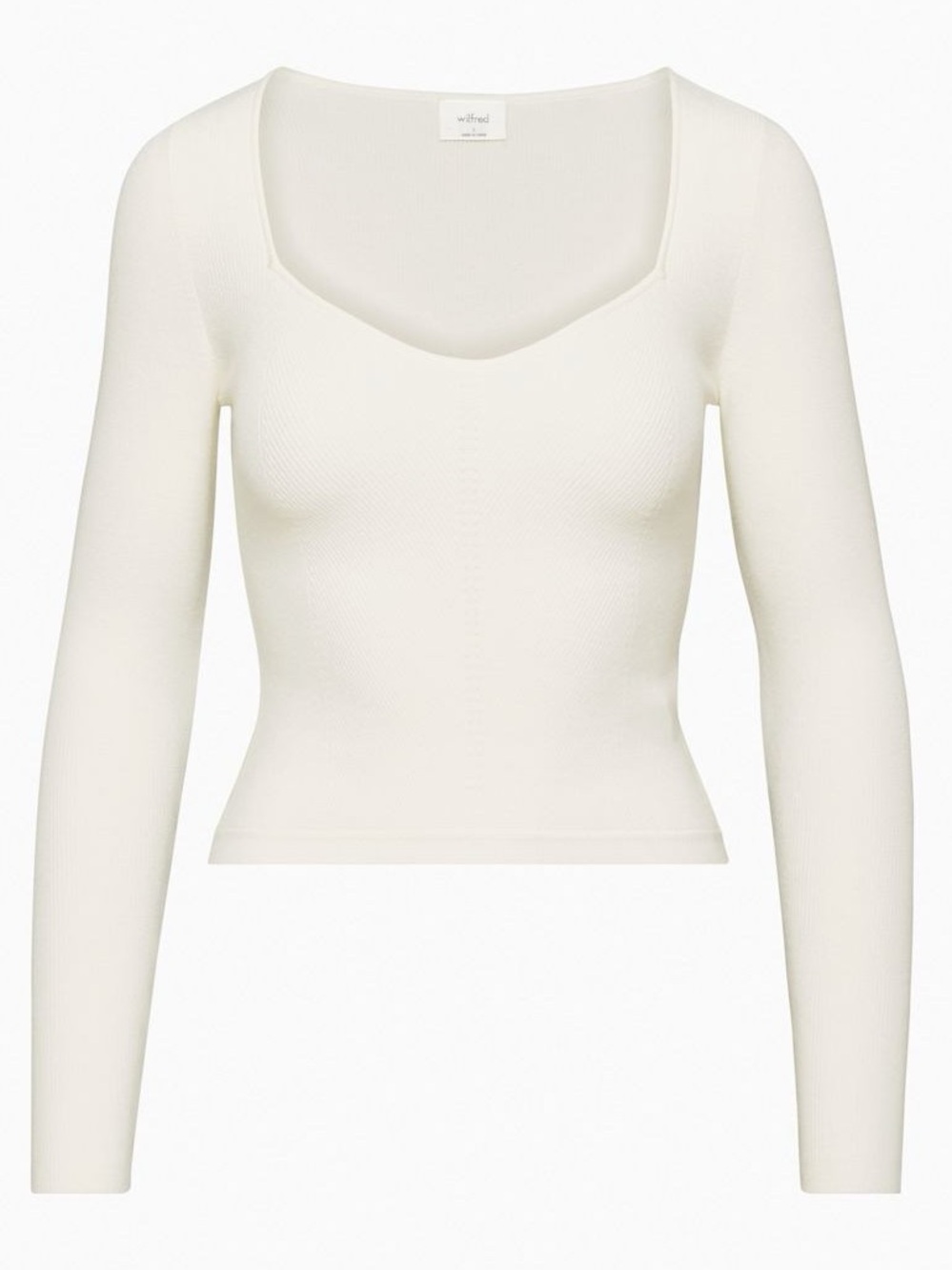 Aritzia Wilfred Tuscany Sweater - Light Birch White Fitted Knit Long Sleeve